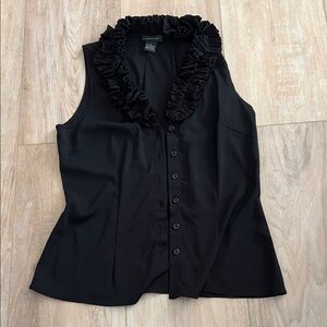 Spense Black Ruffled Button-Down Blouse